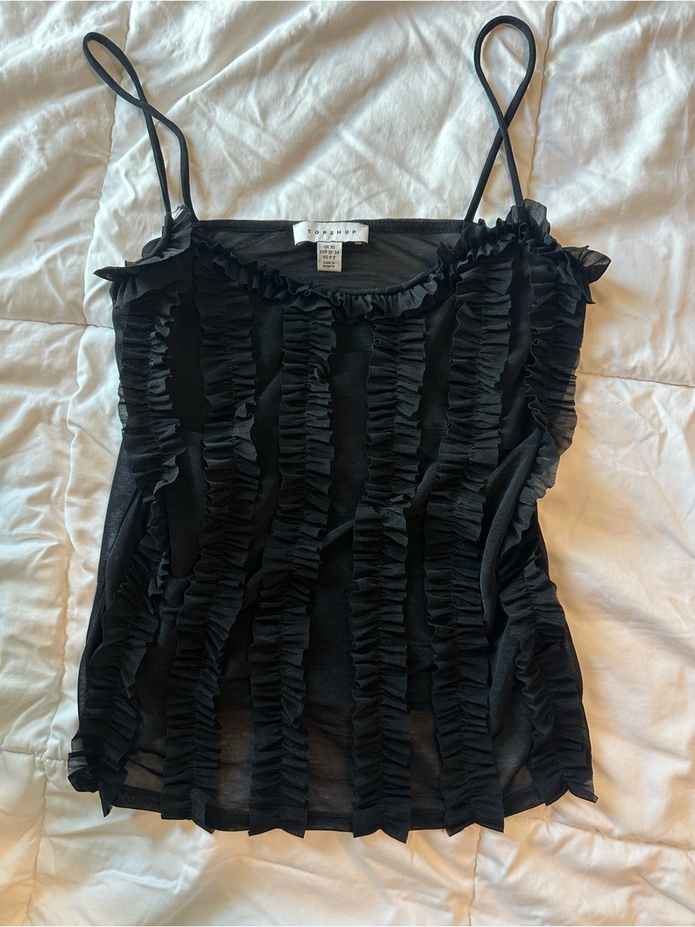 Topshop Black Ruffled Spaghetti Strap Cami